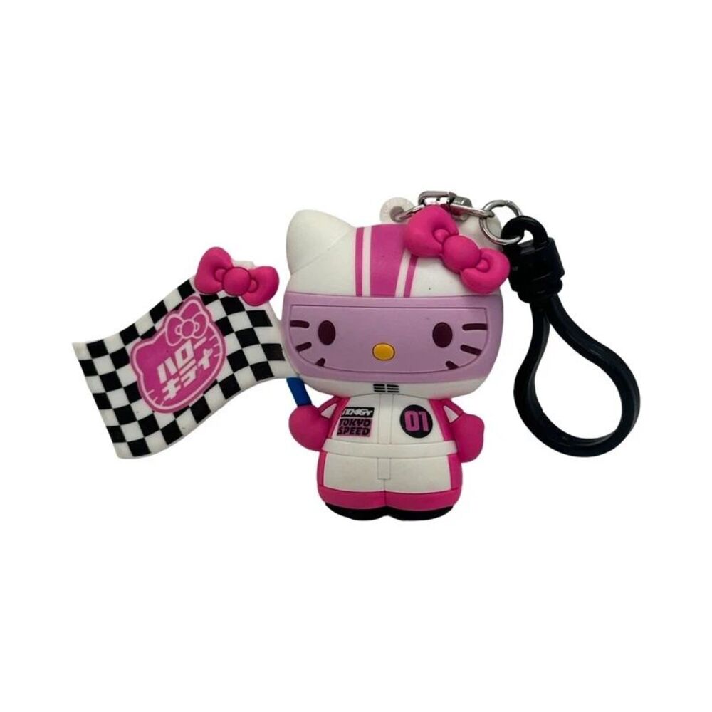Sanrio Hello Kitty in Racing Gear with Flag 3D Foam Bag Clip/Keychain